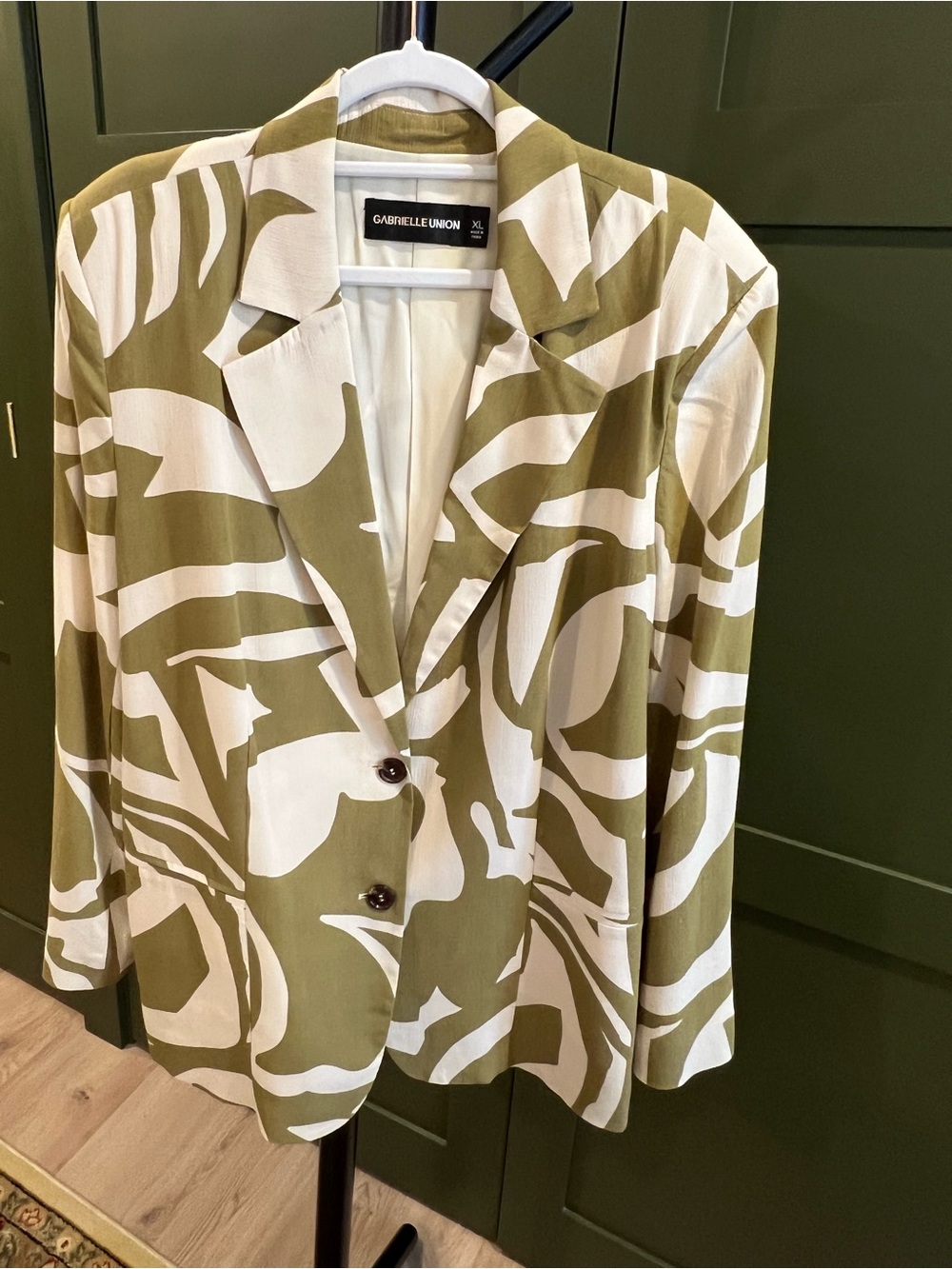 Gabrielle Union Olive & White Printed Blazer